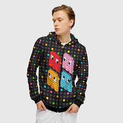 Толстовка 3D на молнии мужская Pac-man пиксели, цвет: 3D-черный — фото 2