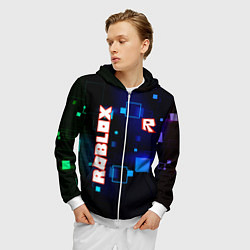 Толстовка 3D на молнии мужская ROBLOX неоновые кубики, цвет: 3D-белый — фото 2