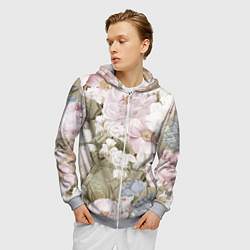 Толстовка 3D на молнии мужская Цветы Английский Садовый Узор, цвет: 3D-меланж — фото 2