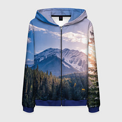 Толстовка 3D на молнии мужская Горы Лес Солнце, цвет: 3D-синий