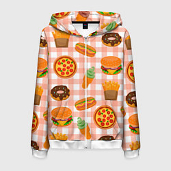 Толстовка 3D на молнии мужская PIZZA DONUT BURGER FRIES ICE CREAM pattern, цвет: 3D-белый