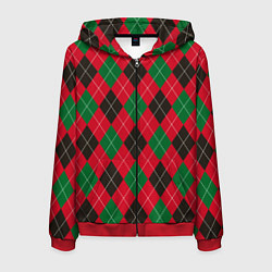 Толстовка 3D на молнии мужская Классический аргайл, цвет: 3D-красный