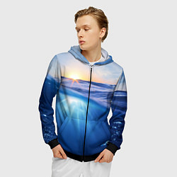Толстовка 3D на молнии мужская Грань между небом и водой, цвет: 3D-черный — фото 2