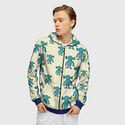 Толстовка 3D на молнии мужская Милые зеленые человечки, цвет: 3D-синий — фото 2