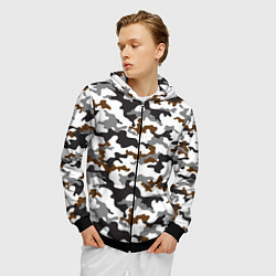 Толстовка 3D на молнии мужская Камуфляж Чёрно-Белый Camouflage Black-White, цвет: 3D-черный — фото 2