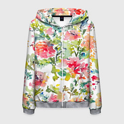 Толстовка 3D на молнии мужская Floral pattern Watercolour Summer, цвет: 3D-меланж