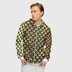 Толстовка 3D на молнии мужская Чешуя золотая, цвет: 3D-белый — фото 2