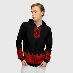 Толстовка 3D на молнии мужская Черная славянская рубаха, цвет: 3D-черный — фото 2