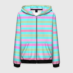 Толстовка 3D на молнии мужская Pink turquoise stripes horizontal Полосатый узор, цвет: 3D-черный