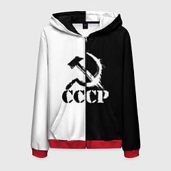 Толстовка 3D на молнии мужская СОВЕТСКИЙ СОЮЗ - СЕРП И МОЛОТ - Черно-белое, цвет: 3D-красный