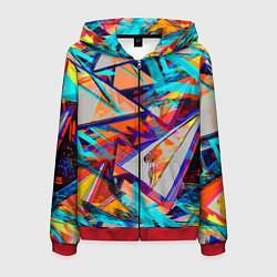 Толстовка 3D на молнии мужская Яркий неоновый абстрактный узор, цвет: 3D-красный