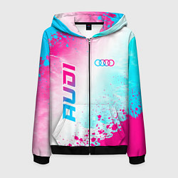 Толстовка 3D на молнии мужская Audi neon gradient style: символ и надпись вертика, цвет: 3D-черный