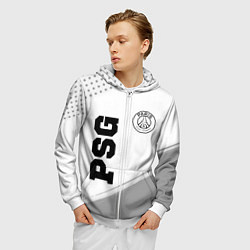 Толстовка 3D на молнии мужская PSG sport на светлом фоне: символ и надпись вертик, цвет: 3D-белый — фото 2