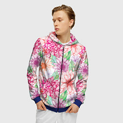 Толстовка 3D на молнии мужская Георгин и гербер, цвет: 3D-синий — фото 2