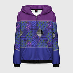 Толстовка 3D на молнии мужская Combined burgundy-blue pattern with patchwork, цвет: 3D-черный