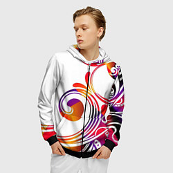 Толстовка 3D на молнии мужская Узор на белом фоне, цвет: 3D-черный — фото 2