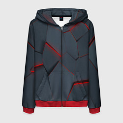 Толстовка 3D на молнии мужская Геометрический узор треснутого асфальта, цвет: 3D-красный