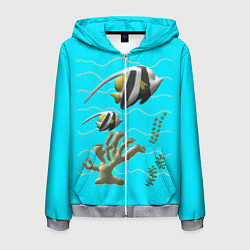 Толстовка 3D на молнии мужская Подводный мир рыбки кораллы, цвет: 3D-меланж