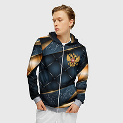 Толстовка 3D на молнии мужская Золотой герб России на объемном фоне, цвет: 3D-меланж — фото 2