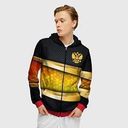 Толстовка 3D на молнии мужская Black & gold - герб России, цвет: 3D-красный — фото 2