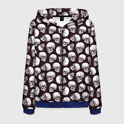 Толстовка 3D на молнии мужская Череп гравюра, цвет: 3D-синий