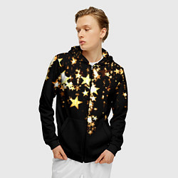 Толстовка 3D на молнии мужская Золотые праздничные звезды, цвет: 3D-черный — фото 2