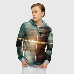 Толстовка 3D на молнии мужская Светло-синий абстрактный фон и брызки красок, цвет: 3D-меланж — фото 2