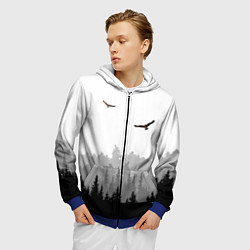 Толстовка 3D на молнии мужская Птицы над лесом, цвет: 3D-синий — фото 2