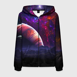 Толстовка 3D на молнии мужская Бесконечное космическое пространство - Планета, цвет: 3D-черный