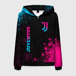 Толстовка 3D на молнии мужская Juventus - neon gradient: надпись, символ, цвет: 3D-черный