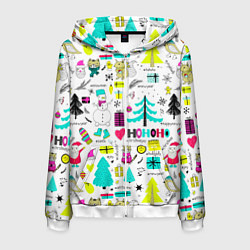 Толстовка 3D на молнии мужская Happy new year hohoho, цвет: 3D-белый