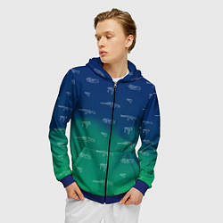 Толстовка 3D на молнии мужская Стволы автоматы паттерн, цвет: 3D-синий — фото 2