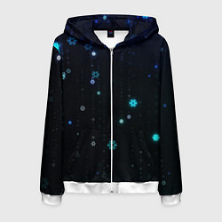 Толстовка 3D на молнии мужская Снежиночки, цвет: 3D-белый