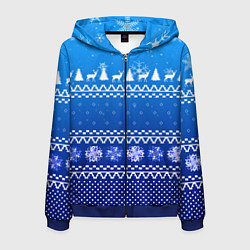 Толстовка 3D на молнии мужская Новогодний узор на синем фоне, цвет: 3D-синий