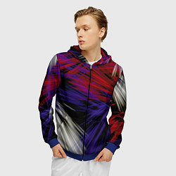 Толстовка 3D на молнии мужская Белые и красные лучи, цвет: 3D-синий — фото 2