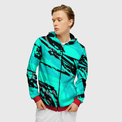 Толстовка 3D на молнии мужская Бирюзовая и черная абстракция, цвет: 3D-красный — фото 2