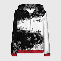 Толстовка 3D на молнии мужская Сноуборд черно-белый, цвет: 3D-красный