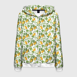 Толстовка 3D на молнии мужская Лимоны на ветках - паттерн, цвет: 3D-белый