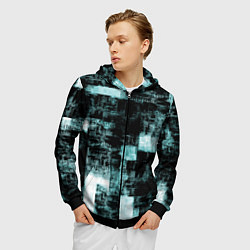 Толстовка 3D на молнии мужская Абстракт голубой на чёрном, цвет: 3D-черный — фото 2