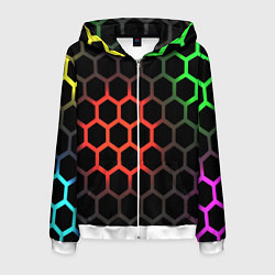 Толстовка 3D на молнии мужская Gradient hexagon genshin, цвет: 3D-белый