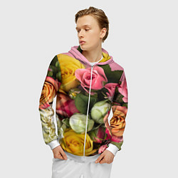Толстовка 3D на молнии мужская Букет красивых роз, цвет: 3D-белый — фото 2