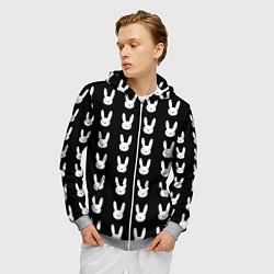 Толстовка 3D на молнии мужская Bunny pattern black, цвет: 3D-меланж — фото 2