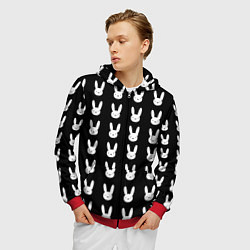 Толстовка 3D на молнии мужская Bunny pattern black, цвет: 3D-красный — фото 2