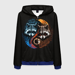 Толстовка 3D на молнии мужская Инь-янь еноты, цвет: 3D-синий