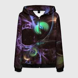 Толстовка 3D на молнии мужская Магические фиолетовые волны и цветные космические, цвет: 3D-черный