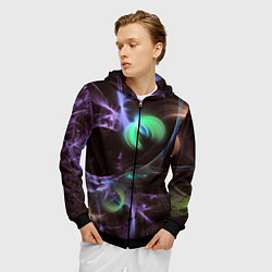 Толстовка 3D на молнии мужская Магические фиолетовые волны и цветные космические, цвет: 3D-черный — фото 2