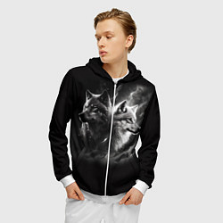 Толстовка 3D на молнии мужская Волки - белый и черный, цвет: 3D-белый — фото 2