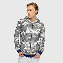 Толстовка 3D на молнии мужская Снежный камуфляж, цвет: 3D-синий — фото 2