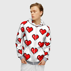 Толстовка 3D на молнии мужская Сердца в стиле пиксель-арт, цвет: 3D-меланж — фото 2