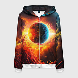 Толстовка 3D на молнии мужская Планета в огненном космосе, цвет: 3D-белый